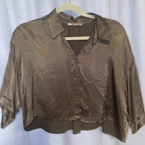 Zara Cropped Silky Button Shirt